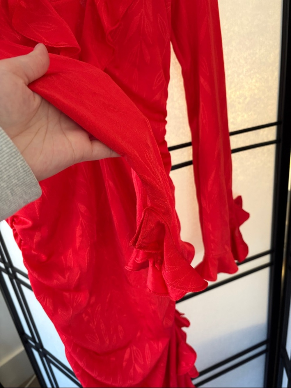 Zara Red Ruffle Ruched Long Sleeve Dress - Picture 6 of 10